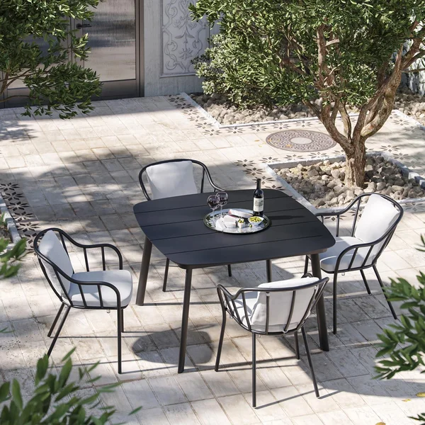 Malti 5 Pc Aluminum Dining Set in Carbon/Bliss Linen By Oxford Garden