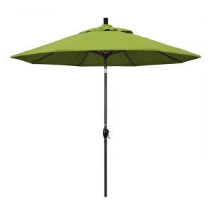 California Umbrella 9 Ft. Octagonal Aluminum Push Button Tilt Patio Umbrella W/ Crank Lift & Aluminum Ribs - Bronze Frame / Sunbrella Canvas Macaw Canopy