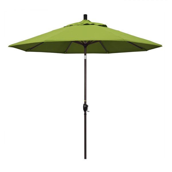 California Umbrella 9 Ft. Octagonal Aluminum Push Button Tilt Patio Umbrella W/ Crank Lift & Aluminum Ribs - Bronze Frame / Sunbrella Canvas Macaw Canopy
