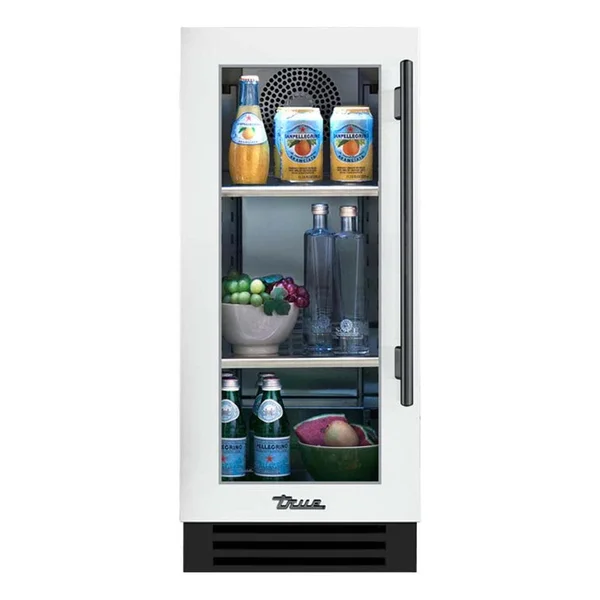 True 15 Inch 3.14 Cu. Ft. Left Hinge Glass Door Outdoor Refigerator - Matte White w/ Pewter Handles - TUR-15-L-OG-C~DSK-030-H05