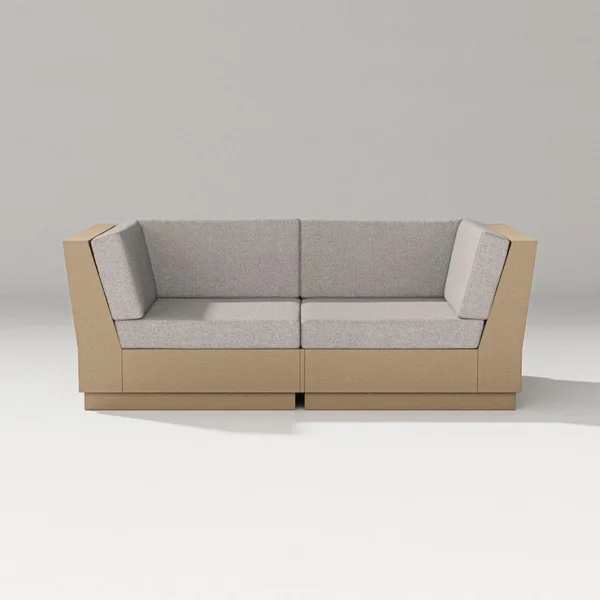 Elevate 2 Person Recycled Plastic Sectional Loveseat in Vintage Sahara/Weathered Tweed By PW Designer Series