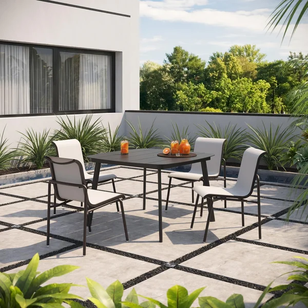 Orso 5 Pc Soft Sling & Aluminum Dining Set W/ Side Chairs in Carbon/Fog By Oxford Garden