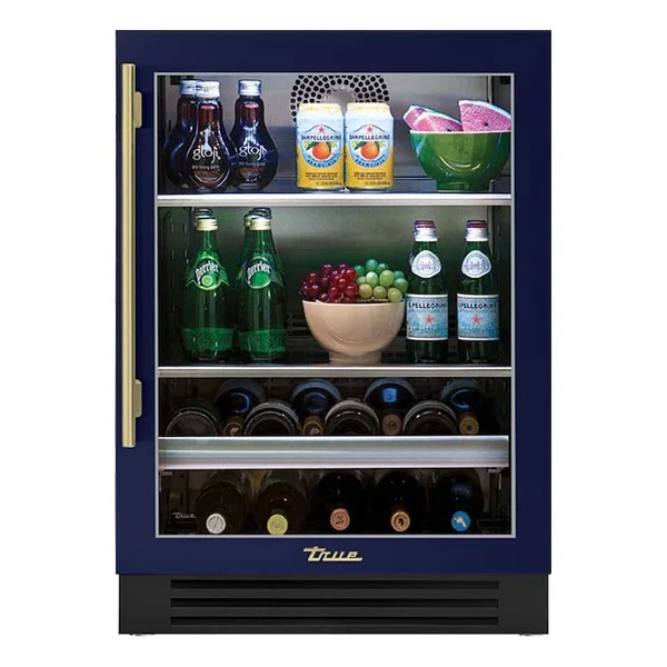 True 24 Inch 147 Can 13 Bottle Right Hinge Glass Door Outdoor Beverage Center - Cobalt w/ Brass Handle - TBC-24-R-OG-C~DSK-078-H01