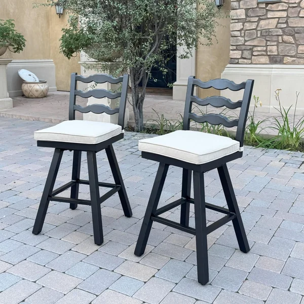 Aspen 2 Pc Aluminum Swivel Counter Height Bar Stool Set in Beige/Dark Brown by Darlee