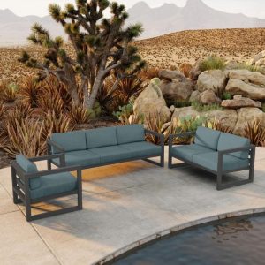 Misty Cove 3 Pc Aluminum Seating Set w/ Sofa & Loveseat in Slate/Cast Lagoon by Lakeview Outdoor Designs