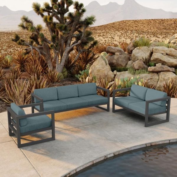 Misty Cove 3 Pc Aluminum Seating Set w/ Sofa & Loveseat in Slate/Cast Lagoon by Lakeview Outdoor Designs