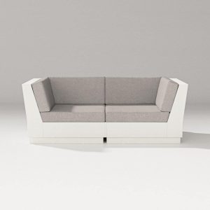 Elevate 2 Person Recycled Plastic Sectional Loveseat in Vintage White/Weathered Tweed By PW Designer Series