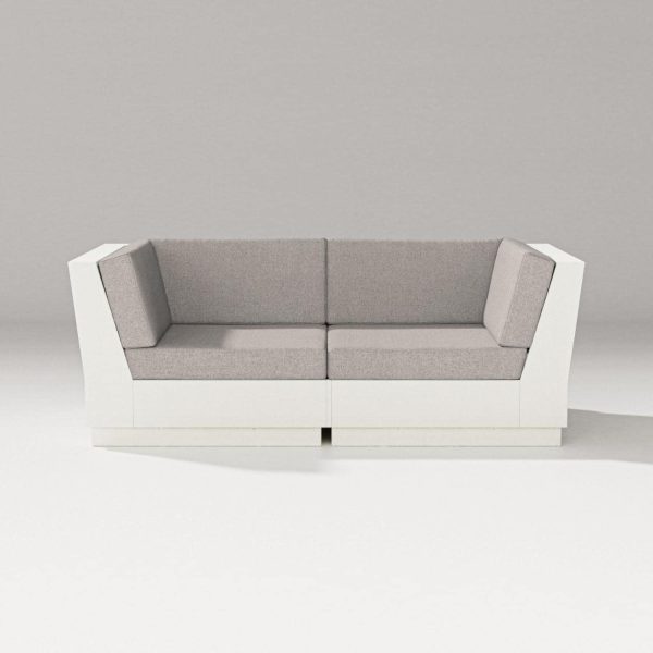 Elevate 2 Person Recycled Plastic Sectional Loveseat in Vintage White/Weathered Tweed By PW Designer Series