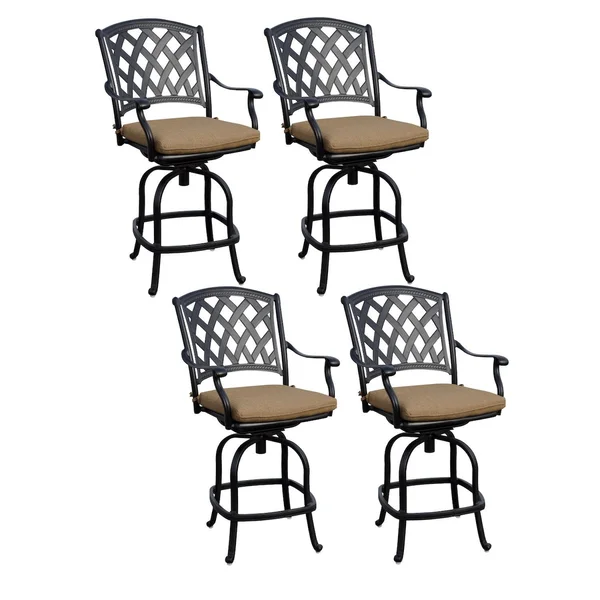Ocean View Cast Aluminum 4 Pc Set Swivel Counter Height Bar Stool Set in Antique Bronze/Sesame by Darlee