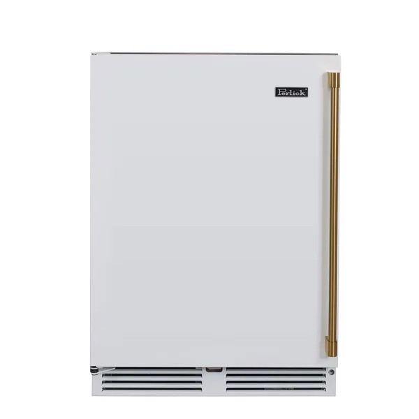 Perlick 24 Inch 5 Cu. Ft. Signature Series Marine & Coastal Series Stainless Steel Outdoor Dual-Zone Refrigerator & Wine Reserve W/ Door Lock & Factory Installed Matte White Solid Door - Right Hinge