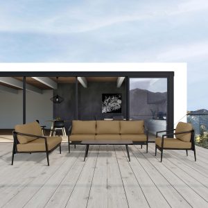 Midnight Cove 4 Pc Aluminum Seating Set w/ Sofa & Loveseat in Black/Heather Beige by Lakeview Outdoor Designs