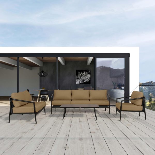 Midnight Cove 4 Pc Aluminum Seating Set w/ Sofa & Loveseat in Black/Heather Beige by Lakeview Outdoor Designs