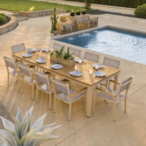 Travira 11 Piece Aluminum Patio Dining Set W/ 103 X 42 Inch Rectangular Tekwood Natural Table By Oxford Garden - Bellows Sling