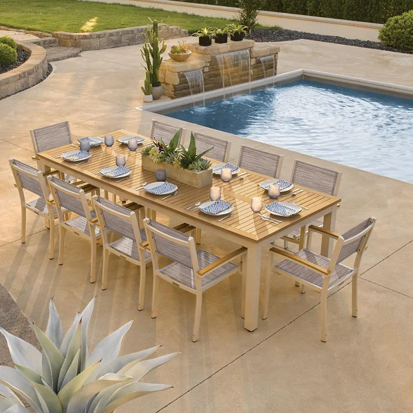 Travira 11 Piece Aluminum Patio Dining Set W/ 103 X 42 Inch Rectangular Tekwood Natural Table By Oxford Garden - Bellows Sling