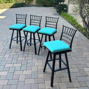 Bella 4 Pc Aluminum Swivel Bar Height Bar Stool Set in Blue/Dark Brown by Darlee