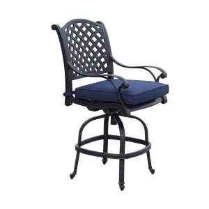 Nassau Cast Aluminum Swivel Counter Height Bar Stool in Antique Bronze/Navy by Darlee