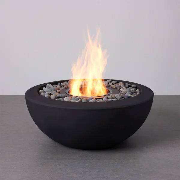 TerraFlame 30 Inch Round Concrete Ethanol Fire Pit in Black by TerraFlame