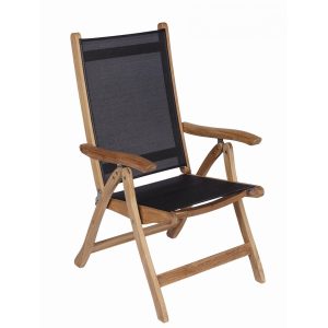 Florida Reclining & Folding Teak Patio Dining Arm Chair W/ Black Sling By Royal Teak Collection