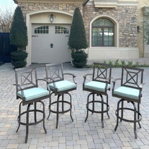 Atlantis Aluminum 4 Pc Set Swivel Bar Stool Set in Walnut/Spa by Darlee