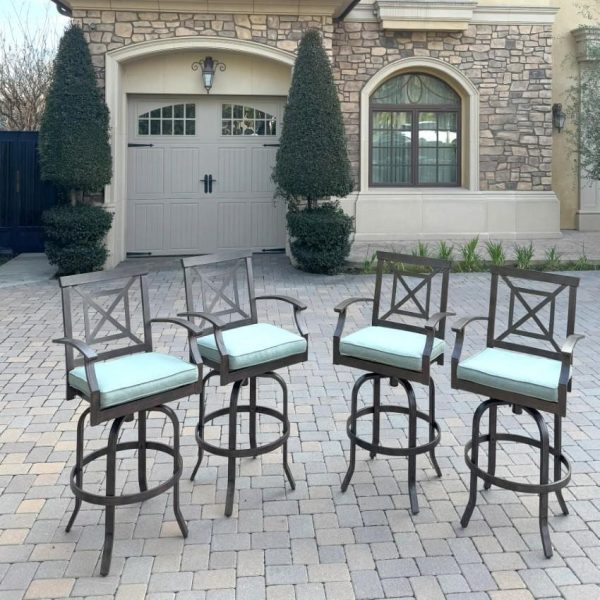 Atlantis Aluminum 4 Pc Set Swivel Bar Stool Set in Walnut/Spa by Darlee