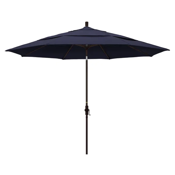 California Umbrella 11 Ft. Octagonal Aluminum Collar Tilt Patio Umbrella W/ Crank Lift & Aluminum Ribs - Bronze Frame / Sunbrella Canvas Navy Canopy