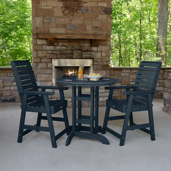 Elm Pointe 3 Pc Recycled Plastic Round Counter Dining Set in Federal Blue by Lakeview Outdoor Designs