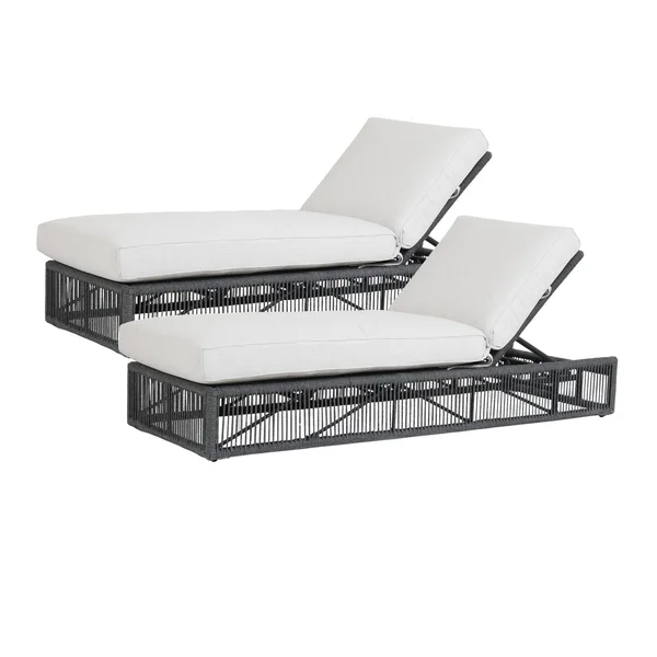 Milano 2 Pc Woven Rope Chaise Lounge Set in Charcoal/Echo Ash by Sunset West