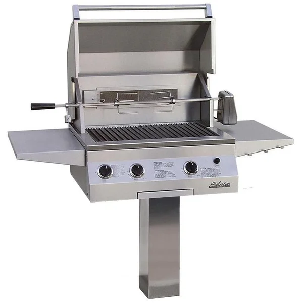 Solaire 27 Inch Deluxe All Infrared Natural Gas Grill With Rotisserie On In-Ground Post - SOL-AGBQ-27GIRXL-IGP-NG