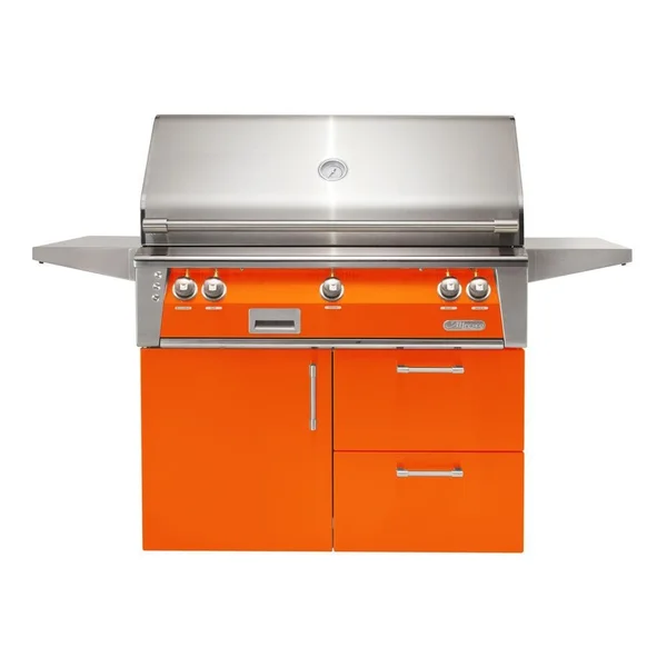 Alfresco ALXE 42-Inch Freestanding Natural Gas Grill On Deluxe Cart With Sear Zone And Rotisserie in Luminous Orange - ALXE-42SZCD-NG-S2005