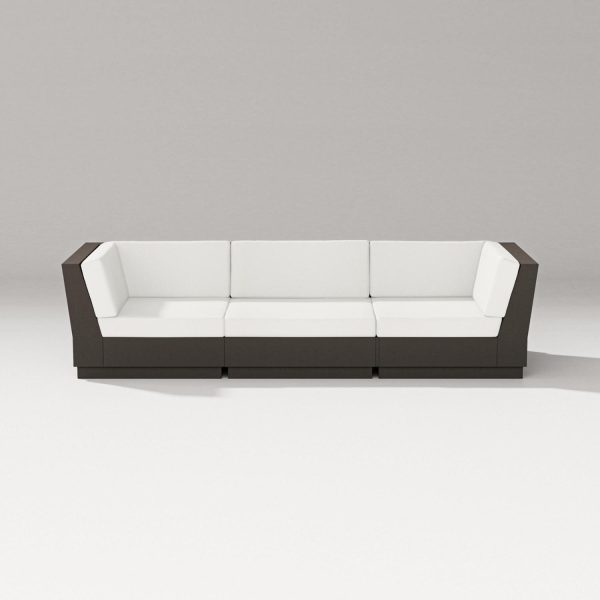 Elevate 3 Person Recycled Plastic Sectional Sofa in Vintage Coffee/Natural Linen By PW Designer Series