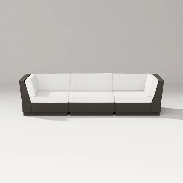 Elevate 3 Person Recycled Plastic Sectional Sofa in Vintage Coffee/Natural Linen By PW Designer Series