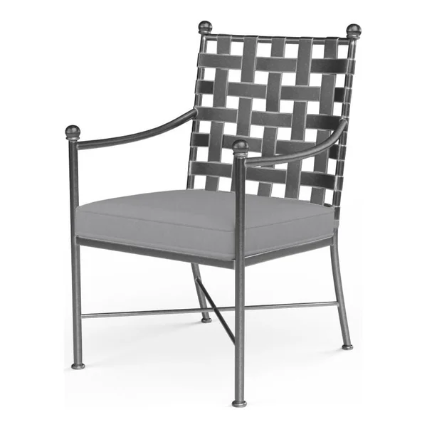 Provence Wrought Iron Dining Arm Chair w/ Self Welt in Pewter/Canvas Granite by Sunset West