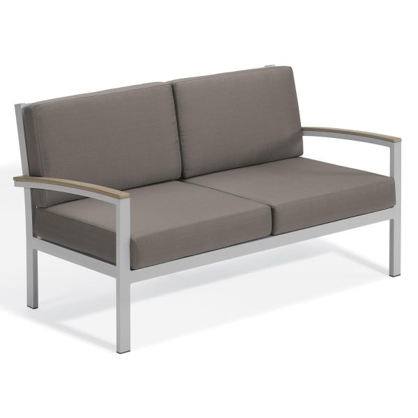 Travira Aluminum Loveseat w/ Vintage Tekwood Arm Caps in Flint/Stone by Oxford Garden