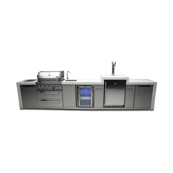 Mont Alpi 14 Ft Propane Outdoor Kitchen Island w/ Side Burner, Beverage Center, & Kegerator - MAi400-DKEGBEV