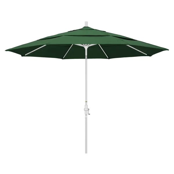 California Umbrella 11 Ft. Octagonal Aluminum Collar Tilt Patio Umbrella W/ Crank Lift & Aluminum Ribs - Matted White Frame / Olefin Hunter Green Canopy