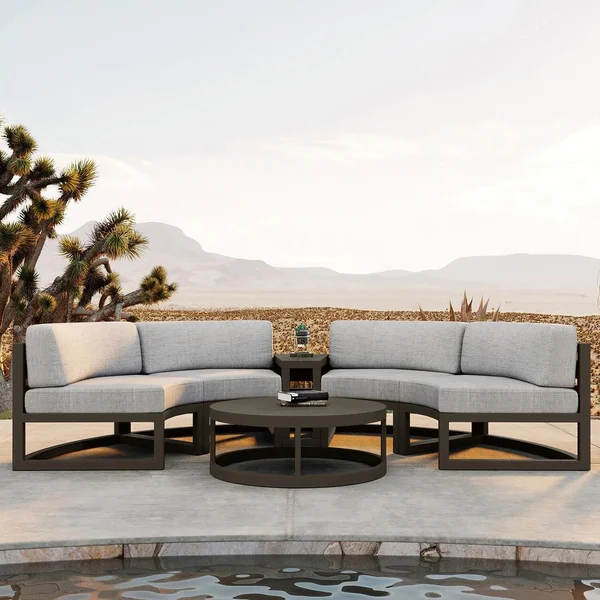 Misty Cove 4 Pc Aluminum Seating Set - Curved Sectional in Slate/Cast Silver by Lakeview Outdoor Designs