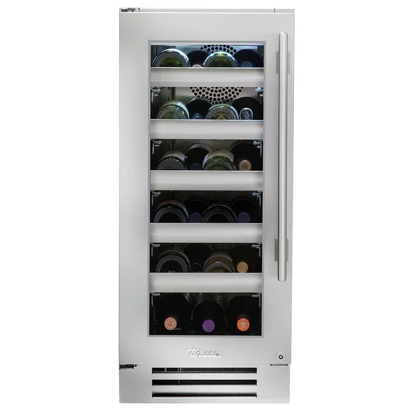 True 15 Inch 23 Bottle Left Hinge Glass Door Outdoor Wine Cabinet - Stainless Steel - TWC-15-L-SG-C