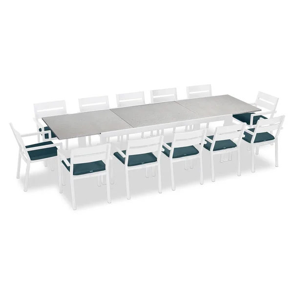 Calm Bay 13 Pc Extendable Aluminum Dining Set in White/Concrete/Cast Lagoon by Lakeview Outdoor Designs