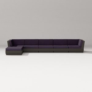 Elevate 6 Pc Recycled Plastic Chaise Sectional Seating Set in Vintage Coffee/Navy Linen By PW Designer Series