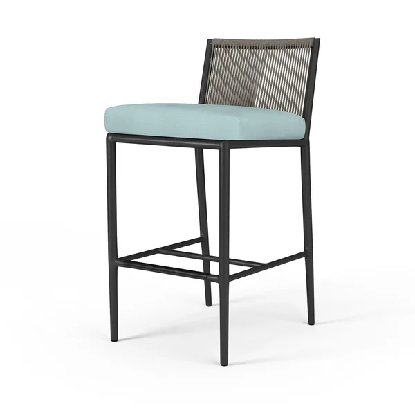 Pietra Rope & Aluminum Patio Counter Stool in Dupione Celeste w/ No Welt By Sunset West