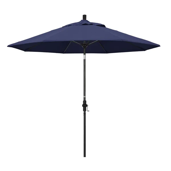 California Umbrella 9 Ft. Octagonal Aluminum Collar Tilt Patio Umbrella W/ Crank Lift & Fiberglass Ribs - Matted Black Frame / Olefin Navy Blue Canopy
