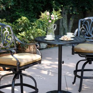 Elisabeth 3 Pc Cast Aluminum Counter Height Bar Set w/ 30 Inch Round Series 30 Table in Antique Bronze/Sesame by Darlee