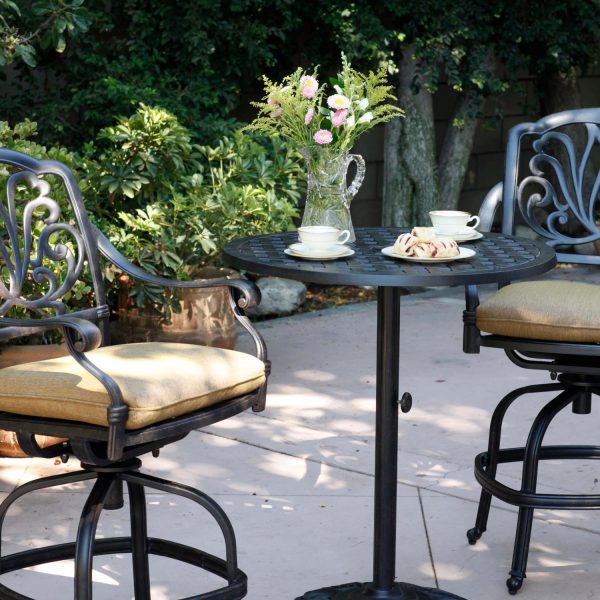 Elisabeth 3 Pc Cast Aluminum Counter Height Bar Set w/ 30 Inch Round Series 30 Table in Antique Bronze/Sesame by Darlee
