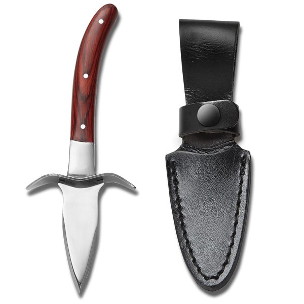 Outset Oyster Knife W/ Pakka Wood Handle, Full Tang Stainless Steel Blade & Case - 76468