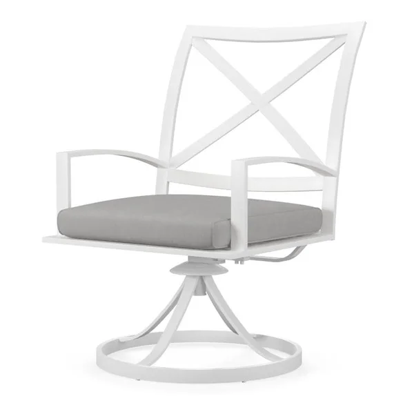 Bristol Aluminum Swivel Dining Arm Chair w/ Self Welt in White/Canvas Granite by Sunset West