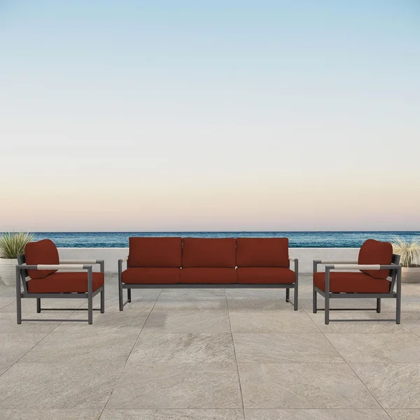 Avenue Bay 3 Pc Aluminum Sofa Club Chair Set in Slate/Canvas Henna by Lakeview Outdoor Designs