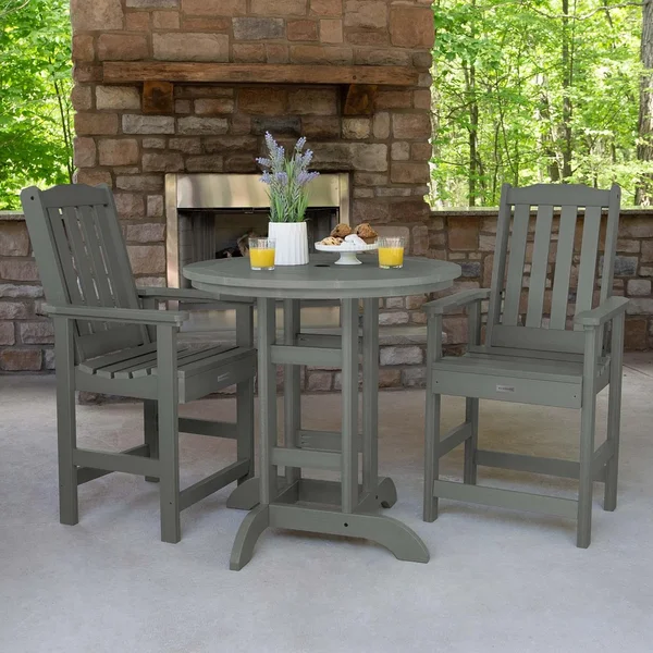Hart Lane 3 Pc Recycled Plastic Round Counter Dining Set in Coastal Teak by Lakeview Outdoor Designs