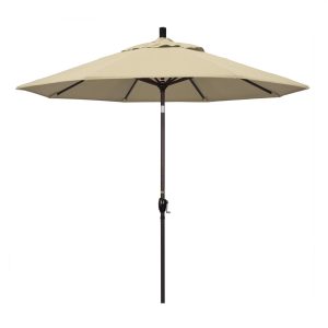 California Umbrella 9 Ft. Octagonal Aluminum Push Button Tilt Patio Umbrella W/ Crank Lift & Aluminum Ribs - Bronze Frame / Sunbrella Canvas Antique Beige Canopy