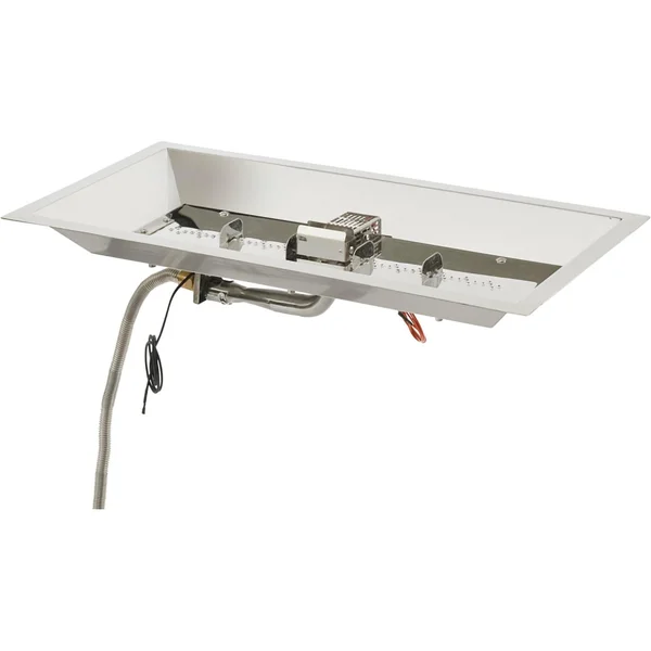 The Outdoor GreatRoom Company Crystal Fire Plus 24 Inch Drop-In Rectangle 55,000 BTU Propane Fire Pit Burner Kit w/ Direct Spark Ignition - Stainless Steel