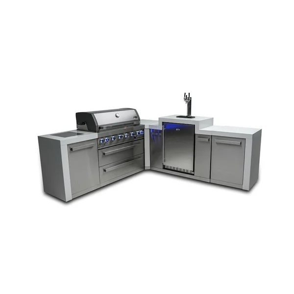 Mont Alpi 8 Ft L-Shaped Propane Outdoor Kitchen Island w/ Side Burner & Kegerator - MAi805-D90KEG